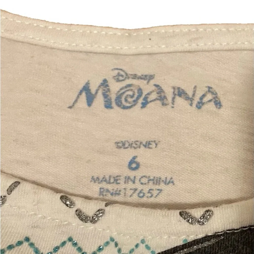 Disney Moana Girl's Size 6 Off White Top Blue Kids Leggings Excellent Condition